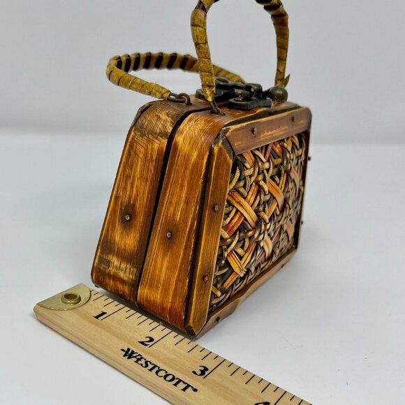 Mini Vintage Wooden and bamboo Purse Storage Case - Picture 9 of 11